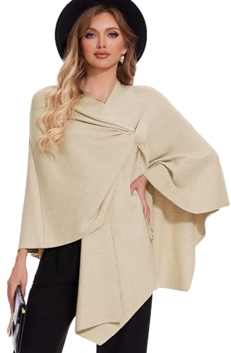FUGREEN Shawl Wraps for Women Cross Front Poncho Sweater Knitted Elegant Cape for Fall Winter