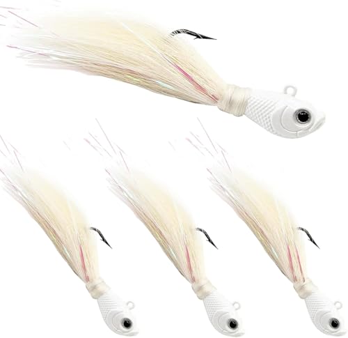 Natufish Bucktail Jigs 3Pcs Hair Jig Lure Hooks,Surf Fishing Hair Swimbait Jig Head Bait for Walleye