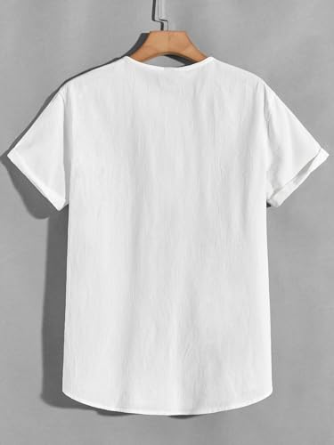 Image of Men's White Cotton Half Sleeve Kurta with Mandarin Collar, Urban Style for Summer Wear Kurta-24