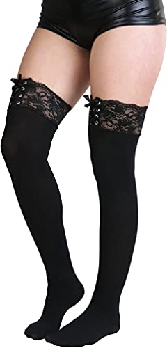 Image of ToBeInStyle Women's Spandex Double Weaves Thigh Hi With Lace Up Lace Top