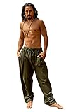AJJAYA Yugi Grüner Salbei Herren Baumwolle Yogahose Natürliche Pflanzengefärbte Taschen Yogi Atmungsaktive Gym Gerade Hose Flexible Kordelzug Festival