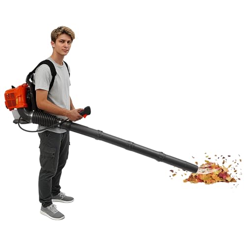 Souffleur à essence 2 temps 42,7 cc, 1,25 kW, refroidi par air, souffleur dorsal sans fil, 6800 tr/min, souffleur de jardin comme sac à dos, souffleur moteur...