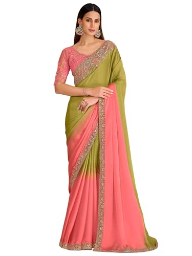 Image of AKHILAM Women's Satin Sequence Embroidery Saree With Unstitched Blouse Piece(SNDLWOD1601 TFH Parent)