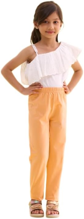 GO COLORS Girl's Slim Fit High Rise Cotton Ankle Length Leggings