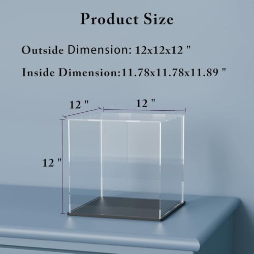 Image of Premium Acrylic Display Box with Black Base | Transparent Dust-Resistant Cube for Toys, Models & Memorabilia (12x12x12 inch)