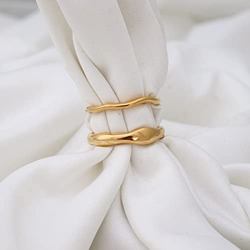 JewelVerse 18K Gold Plated Irregular Ring For Women | Gold Rings For Women | Stackable Rings | Classic Simple Wedding Band Ring Size 6-104