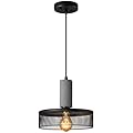 ADCTHOME Pendant Light Fixture with Concrete and Black Metal Linear Modern Industrial Hanging Cement Pendant Lighting Kitchen Island for Bedroom Dining Room Living Room Bar(1 Pack)