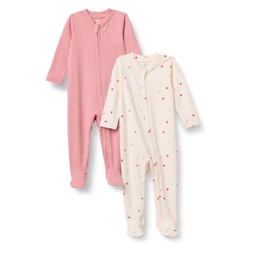 Amazon Essentials x Sofia Grainge Unisex Babies' Cotton Footed Sleep and Play Bodysuit, Pack of 2, Blush/Multi Hearts, 0-3 Months