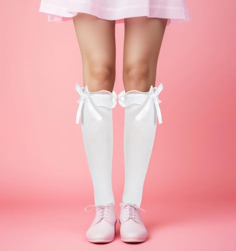 Knee High Socks with Bows, Girls White Knee High Socks for Daily Wear, School Uniforms, Dance & Cosplay4