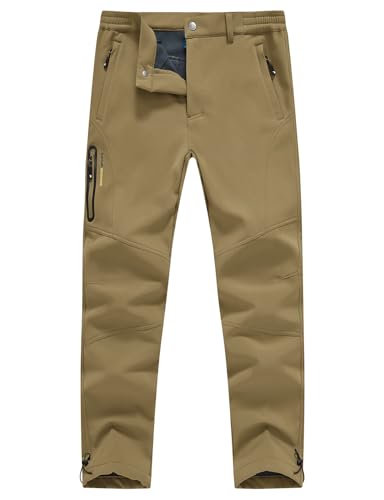 BASUDAM Men's Snow Pants Fleece Lined Insulated Winter Hiking Ski Waterproof Softshell Outdoor Camping Pants Zipper Pockets
