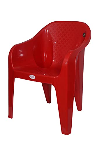 Image of PETALS Plastic Chairs Set of 2 Without Cushion | Arm Chair for Drawing /Living Room | Armchairs for Home /Office /Garden /Indoor & Outdoor | Cap Upto 150 Kgs | Red, 2 Pcs, Bravo | 3 Years Warranty