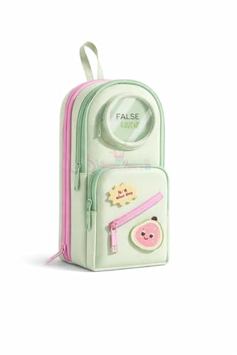 Image of Cute Multi-Layer Pencil Pouch for Girls & Boys, 7 Compartments 13 Slots Large Capacity Pencil Case with Transparent Window & Patch, Hanging Loop School Organizer