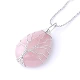 Collares Piedras Naturales,Collar Con Colgante De Cristal,Collar De Piedra De Cuarzo Rosa Con Cadena De Cuentas De Plata,Collar De Piedras Preciosas En Forma De Lágrima Envuelto En Alambre De Plata