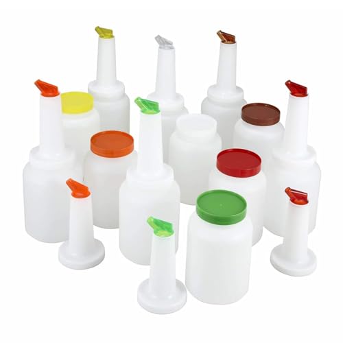 Winco 2qt Liquor/Juice Pour Bottle, White Spout & Lid