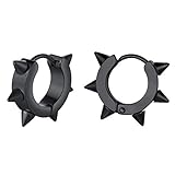 Punk Spiky Round Huggie Hoop Earrings for Men Women Black Plated Stainless Steel Unisex Spikes Ear Studs