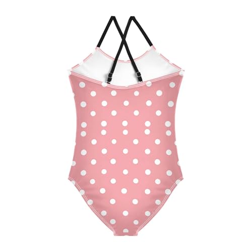 KLL White Polka Dot Red Background Girls' 1 Piece Swim Suit Beach Swimwear Adjustable Shoulder Strap Quick Dry2