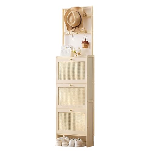 FHSLKXIM Zapatero con Cajones Abatibles Y Perchero, Organizador De Zapatos Estrecho De Bambú Independiente, Zapatero De Ratán para Sala De Estar, Entrada, Pasillo, A, 50 X 17 X 186 Cm