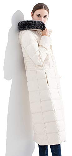 Obosoyo Women's Hooded Thickened Long Down Jacket Maxi Down Parka Puffer Coat (White, 2XL)
