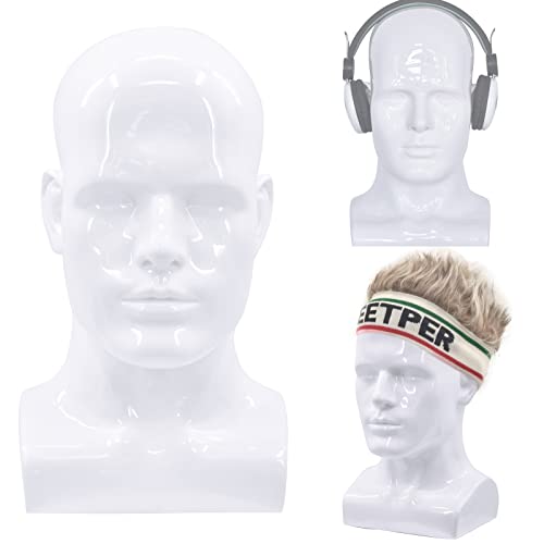 HSY Male Mannequin Head With Shoulders White Manikin Head For Wigs FaceMask Hat Sunglass Jewelry Earring Display Stands Realistic Display Mannequin Head L90 W