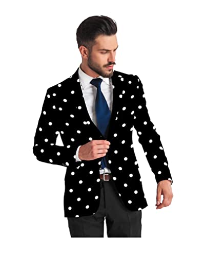 Men's Blazer 2 Button Long Sleeve Printed Regular Fit Suit Jacket Business Lightweight Casual Sport Coat