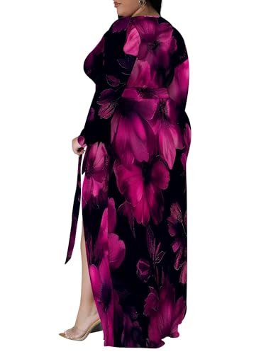 Image of PinkPatty Women's Plus Size Long Sleeve Maxi Dress Casual V Neck Slit Tie Waist Wrap Dresses for Party Cocktail