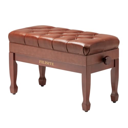 FILISITE Genuine Leather Duet Piano Bench with Storage,Adjustable Heavy Duty Wooden Double Keyboard...