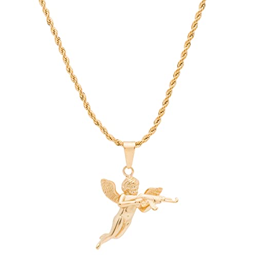 Vintage AK47 Machine Gun 18K Cherub Cupid With Gun Pendant Chain Unisex Cupid Necklace Gold Cupid Pendant Gun FREE Boyfriend Girlfriend Gift4