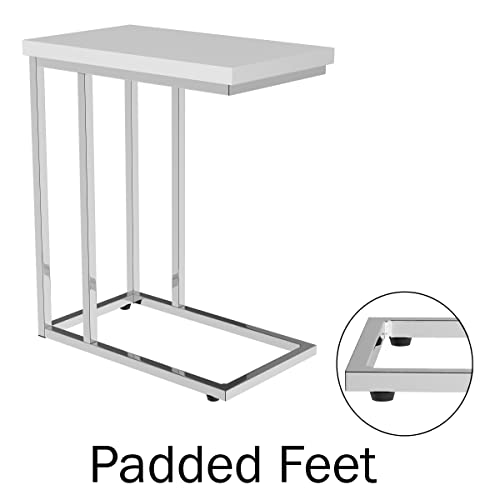 Lavish Home Sofa Side C-Shaped End Table – Modern Contemporary Laptop Tray Or Compact Bedside Nightstand – Space Saving Furniture, 19.75 X 11.75 X 23.75 In, White #TOP6