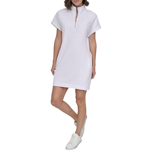 Image of DKNY Women's Short Sleeve Half-Zip Sweatshirt Dress