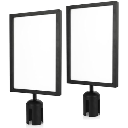 SHUESS 2 Pack Black Stanchion Sign Holder Frame, Double Sided Sign Frame with Cover for 8.5 x 11 Inches Paper Size, Stanchion Top Sign Frames for Crowd Control Sentry Stanchions