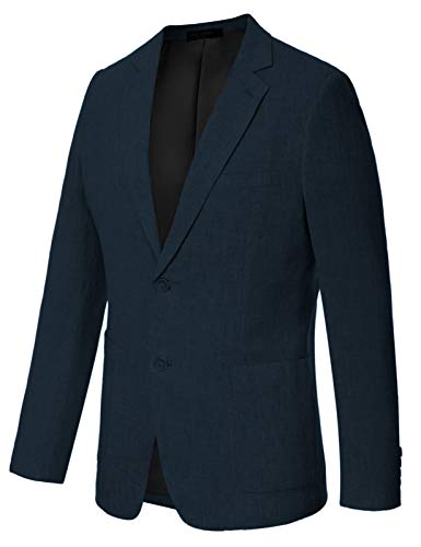 Men's 2 Button Casual Suit Jacket Slim Fit Linen Blazer Sport Coat Navy M #TOP4