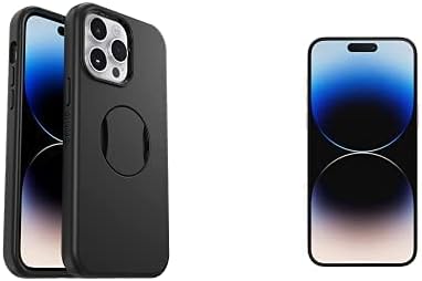 OtterBox Paquete para iPhone 14 Pro Max funda OtterGrip Symmetry Series (negro) y protector de pantalla antimicrobiano Amplify Glass Series con
