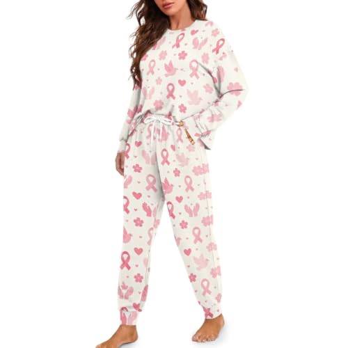 Image of Womens Pajama Sets 2 Piece Pjs Lounge Sets Long Sleeve Sleepwear Crew Neck Pullover Top with Long Pants