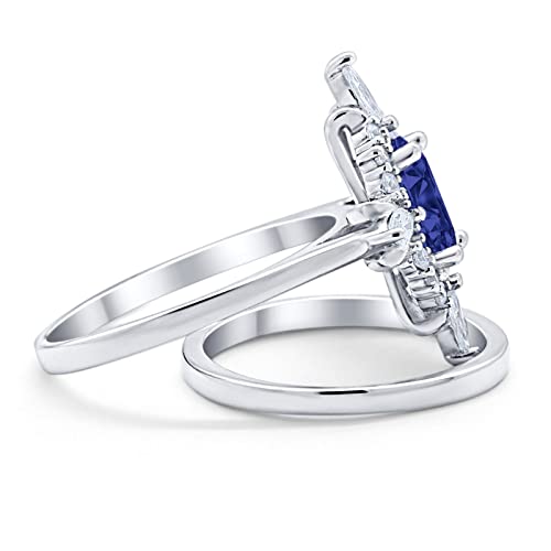 Blue Apple Co. Vintage Style Art Deco Bridal Set Wedding Engagement Ring Band Oval Marquise Round Simulated Cubic Zirconia 925 Sterling Silver3