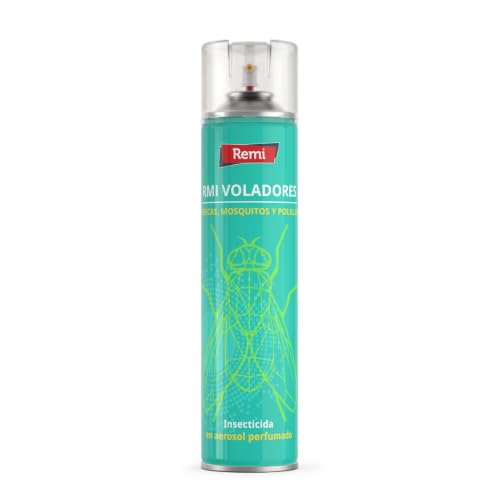 Remi Hogar Insecticida Voladores | Insecticida para Moscas, Mosquitos y Polillas | Aerosol Perfumado con Aroma a Manzana | Formato Grande 600 ml | Pulsador Integrado