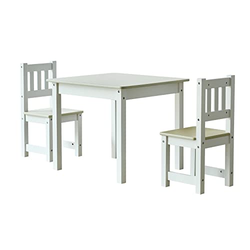 Toboli Kindersitzgruppe aus Holz Kindertisch mit 2 Stühlen in Weiß und...