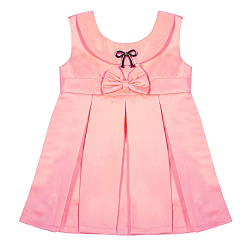 Image of SELVEL Baby Girls Frock Dress | Pleated Knee-Length Satin Dress (STN-PB-0361)