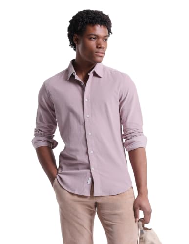 Image of Flying Machine Purple Solid Cotton Corduroy Regular Fit Long Sleeve Men's Shirt