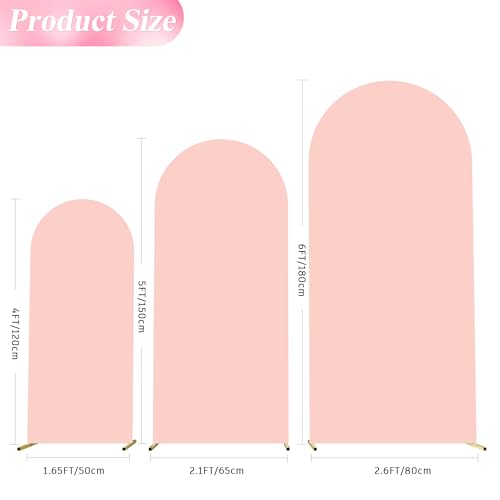 Image of Wokceer Wedding Arch Backdrop Cover 6FT, 5FT, 4FT Set of 3 Spandex Fitted Blushing Pink Arch Covers for Round Top Chiara Arch Backdrop Stands Cover for Birthday Party Ceremony Decor