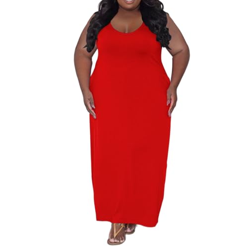 Image of TOPSRANI Womens Plus Size Maxi Dresses for Women Oversize Casual Short Sleeve V Neck Loose Plain Solid Trendy Summer Dress