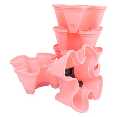 FONDOTIN Fioriera Torre Impilabile Multistrato per Fragole e Erbe Aromatiche con Ruote Vaso da Giardino Verticale Salvaspazio per Balcone e Esterno Rosa