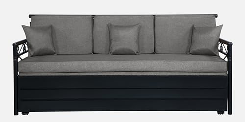 Image of 3 Seater Metal Sofa Cum Bed with Hydraulic Storage | King Size Sofa Cum Bed | Set for, Living Room, Grey, King Size (Grey & Black)