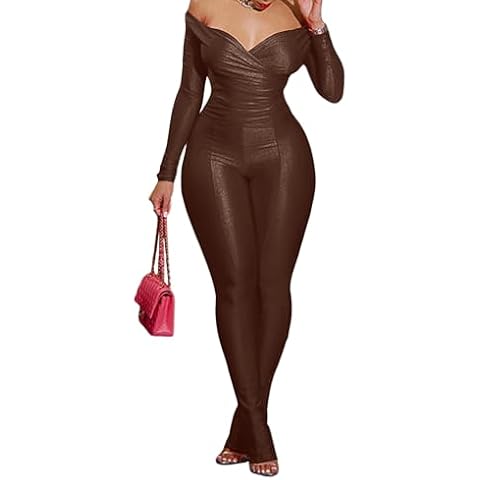 acelyn 2 Piece Outfits for Women Sexy Off Shoulder Tops Bodycon Flared Pant Sets Club Outfits Tracksuit Cover