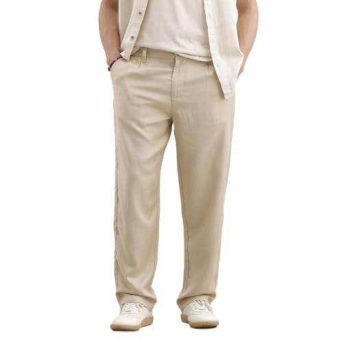 Image of WROGN Men's Linen Blend Trousers | Solid Design | Loose Fit