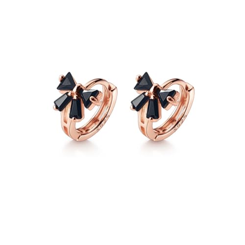 Image of Reffeer Solid 925 Sterling Silver Bow Hoop Earrings Huggie for Women Teen Girls Black CZ Bowknot Hoop Earrings Ribbon Cartilage Huggie