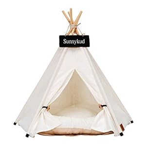 Sunnykud Tipi Zelt für Haustiere Hundezelt Katzenzelt Haustierzelte Häuser mit Kissen Abnehmbar und Waschbar Haustierbett Wegklappen Haustier Zelt Möbel Hundebett Katzenbett 60x60x70cm