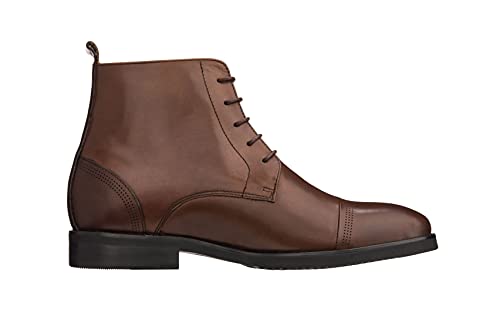Image of CALTO Men's Invisible Height Increasing Elevator Shoes - Brown Premium Leather Lace-up Cap-Toe Dress Boots - 2.8 Inches Taller - K28004 - Size 12 D(M) US
