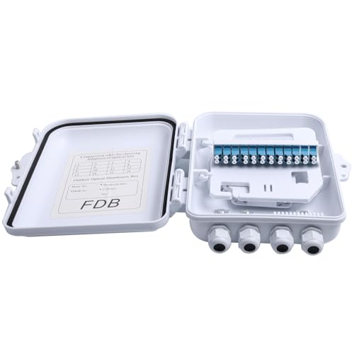 KETGUFF 12 Core Fiber Distribution Box, ABS Plastic FTTH Fiber Distribution Box-12 Port Fiber Optic Terminal Junction Splitter Box for Ourdoor/Indoor with LC Fiber Cable Coupler