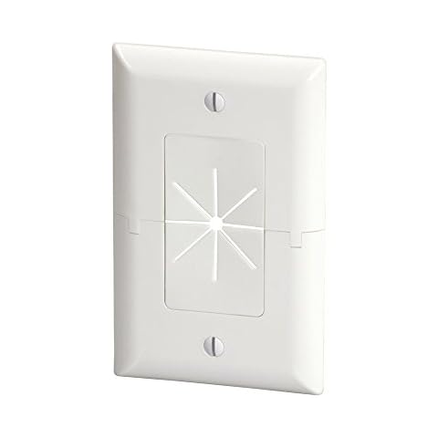 DATA COMM Electronics 45-0017-WH Split Style TV Outlet Covers Wall Plate w/ Flexible AV/HDMI Cable Pass-Through- Sturdy Wall Plate Cover For Electrical Outlets, Electrical 1-Gang, Standard Size, White Cover