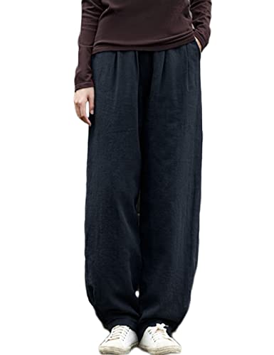 NFYM Women's Winter Snow Pants Cotton Linen Quilted Wide Leg Casual Thickened Lantern Loose Outdoor Pants (as1, Alpha, s, Regular, Regular, Black)